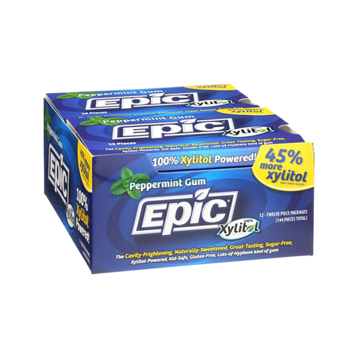 Epic Xylitol (Sugar-Free) Gum Peppermint 12 Piece Blister Pack x 12 Display